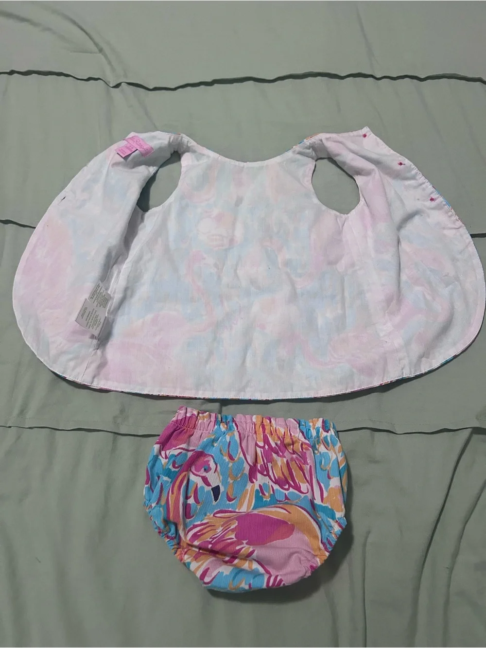 Lilly Pulitzer Girls Pink Blue Flamingo Tank & Bloomer Set